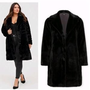 Torrid Faux Fur Midi Coat Plush Cozy Jacket Plus Size 3X Black Party Mob Wife